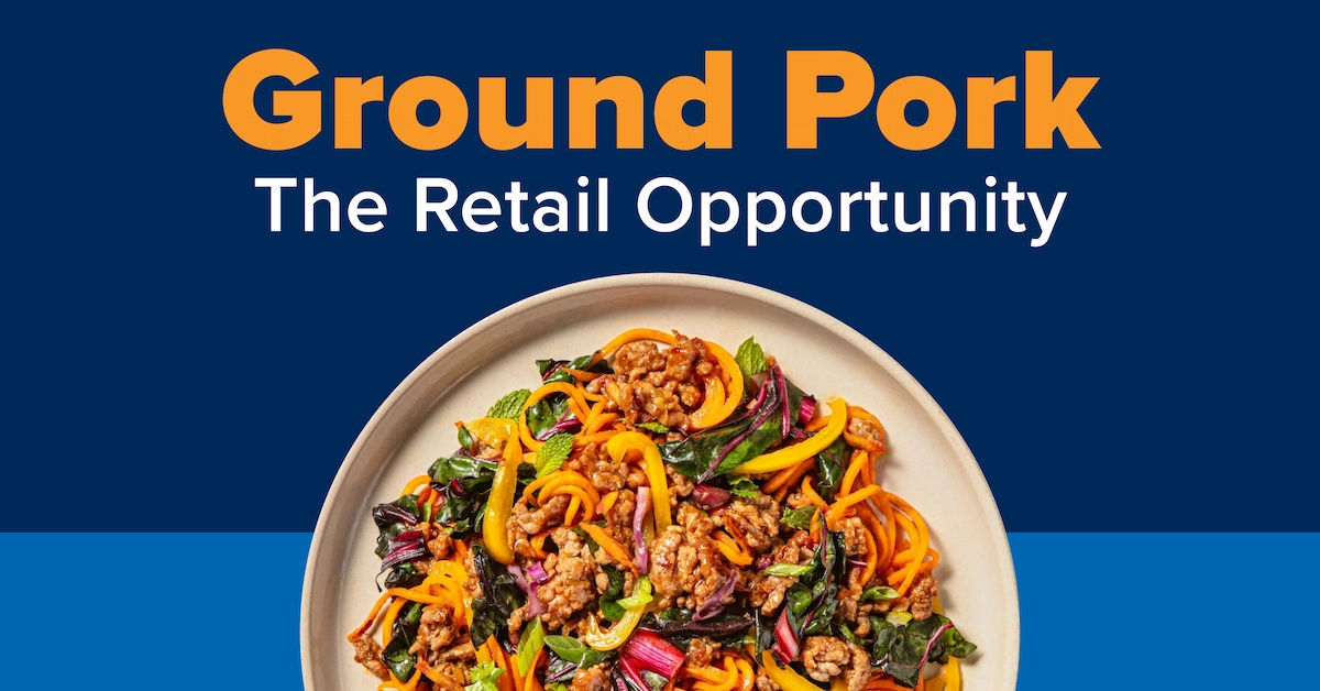 Fresh ground pork displayed as part of the National Pork Board's Taste What Pork Can Do campaign to drive retail meat case growth.